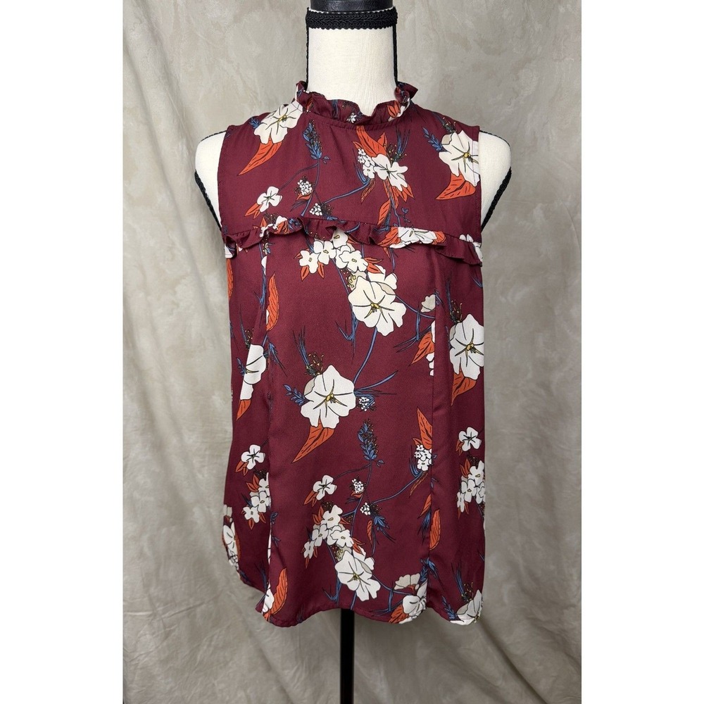 June & Hudson Cottagecore Garden Party Sleeveless Ruffle Blouse Women's S